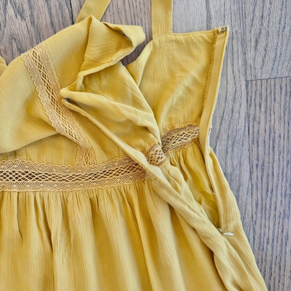 Black Swan Women’s Mustard Yellow Tiered Flowy Maxi with Lace Dress Size Small - Picture 8 of 14